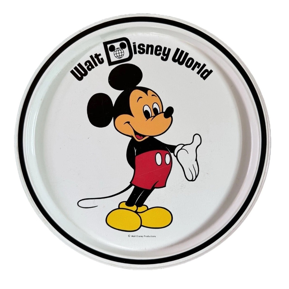 VTG 70s Walt Disney World Mickey Mouse Metal Tin Tray Plate Disney Productions